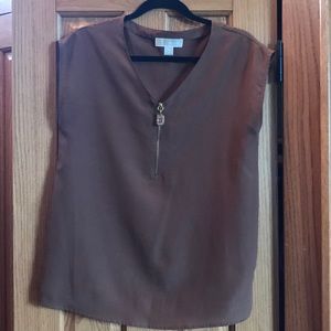 MK brown blouse with MK zip accent in size M.